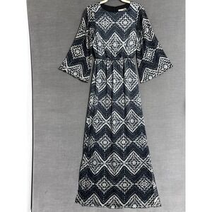 Alice Olivia Dress‎ 0 Black Geometric Silk Maxi Lightweight Resort Luxury Boho